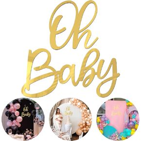 Wokceer Oh Baby Sign for Backdrop Gold 15.7 Inch Baby Sign Backdrop for Baby Shower Party Banner Gender Reveal Boy Girl Decorations Baby's 1st Birthday Party Photography Background Decor in Kuwait