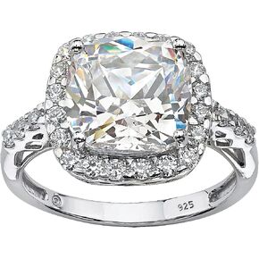 PalmBeach Platinum-plated Sterling Silver Cushion Created White Sapphire Halo Engagement Ring Sizes 6-10 Size 10 in Saudi Arabia