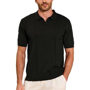 Kallspin Men's Cotton Knit Polo Shirt Short Sleeve Textured Ribbed Collar Stylish Summer Beach Casual Polo in Kuwait