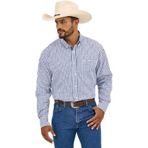 Wrangler Mens George Strait Blue/Red Plaid Long Sleeve Button Down Shirt Blue L in Saudi Arabia
