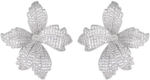 Luxury Big Flower Cubic Zirconia Crystal Statement Stud Dangle Earrings for Women Dainty 925 Sterling Silver Post Diamond Petal Large Flowers Huggie Studs Hypoallergenic Fashion Trendy Jewelry in Saudi Arabia