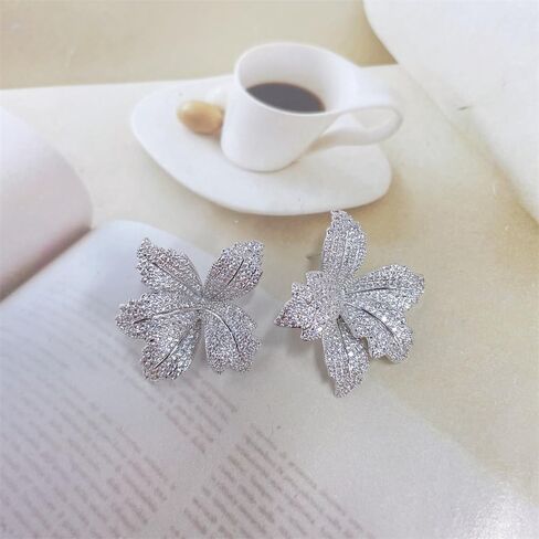 Luxury Big Flower Cubic Zirconia Crystal Statement Stud Dangle Earrings for Women Dainty 925 Sterling Silver Post Diamond Petal Large Flowers Huggie Studs Hypoallergenic Fashion Trendy Jewelry in Saudi Arabia