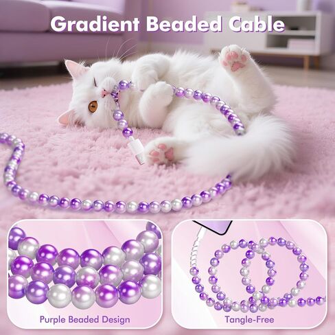 Coolden for iPhone Charger Cord 6.6 FT Charging Cable 66W iPhone Charger Fast Charging Stylish & Durable Beaded iPhone Charger Cable for iPhone 14 13 12 11 Pro Max XR XS Max iPad Pro/Air/Mini Pink in Saudi Arabia