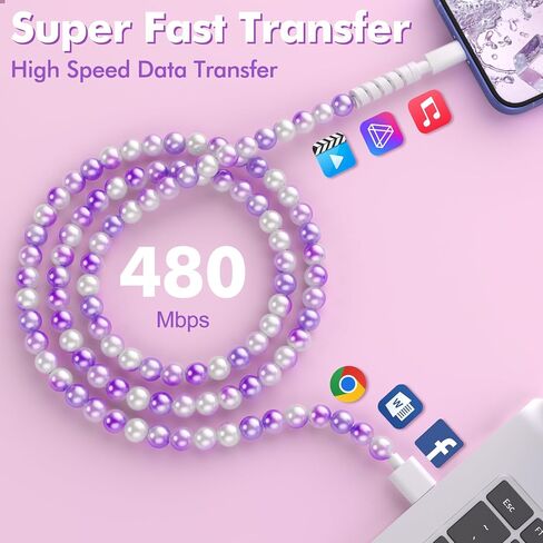 Coolden for iPhone Charger Cord 6.6 FT Charging Cable 66W iPhone Charger Fast Charging Stylish & Durable Beaded iPhone Charger Cable for iPhone 14 13 12 11 Pro Max XR XS Max iPad Pro/Air/Mini Pink in Saudi Arabia
