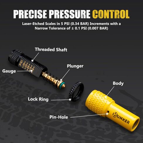 BUNKER INDUST Adjustable Auto-Stop Offroad Tire Air Deflator Kit, 4 PCS Tire Air Down Valve(10-30 PSI) / 1 PCS Multifunctional LED Light Features Safety Whistle and Bottle Opener/Carrying Case in Kuwait