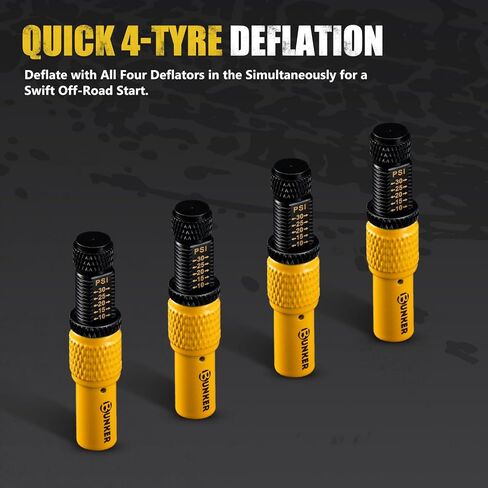 BUNKER INDUST Adjustable Auto-Stop Offroad Tire Air Deflator Kit, 4 PCS Tire Air Down Valve(10-30 PSI) / 1 PCS Multifunctional LED Light Features Safety Whistle and Bottle Opener/Carrying Case in Kuwait