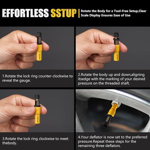 BUNKER INDUST Adjustable Auto-Stop Offroad Tire Air Deflator Kit, 4 PCS Tire Air Down Valve(10-30 PSI) / 1 PCS Multifunctional LED Light Features Safety Whistle and Bottle Opener/Carrying Case in Kuwait