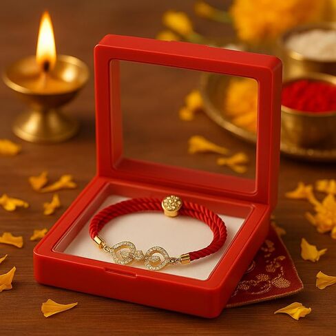 Elegant BLUE Thread Designer Rakhi Bracelet with Gold-Tone Crystal Centerpiece for Men – Handmade Raksha Bandhan Gift in Kuwait