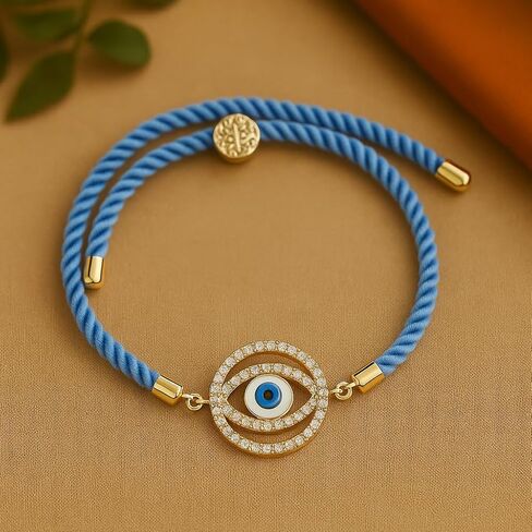 Elegant BLUE Thread Designer Rakhi Bracelet with Gold-Tone Crystal Centerpiece for Men – Handmade Raksha Bandhan Gift in Kuwait
