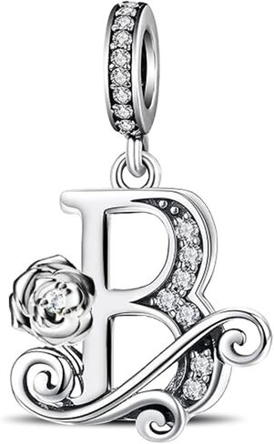 سحر رسالة روز لأساور باندورا والقلائد ، الأحرف الأولى من A-Z ، 925 sterling Silver Charms المجوهرات in Kuwait