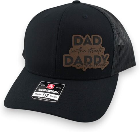 Dad in The Streets Daddy in The Sheets Trucker Hat - Adjustable Babseball Cap with Leather Patch in Saudi Arabia