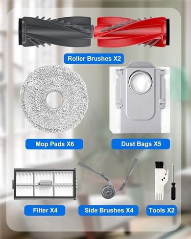 22 قطعة من ملحقات المكنسة الكهربائية Roborock Qrevo S، Qrevo Pro، Qrevo MaxV Cleaner Robot، 1 فرشاة دوارة رئيسية، 4 فرش جانبية، 6 وسادات قماش ممسحة، 5 أكياس غبار للمكنسة الكهربائية، 4 مرشحات هيبا، 1 فرشاة تنظيف in Kuwait