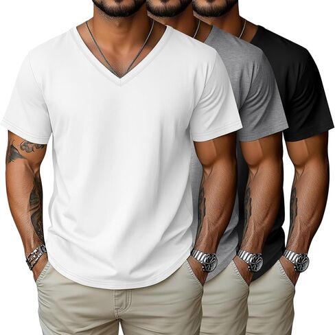 3 Pack Men's Big and Tall Cotton Shirts M-7XL Soft V Neck Shirt Plus Size Short Sleeve Tee Summer Casual Tops in Saudi Arabia