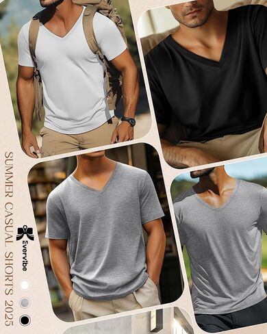3 Pack Men's Big and Tall Cotton Shirts M-7XL Soft V Neck Shirt Plus Size Short Sleeve Tee Summer Casual Tops in Saudi Arabia
