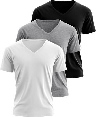 3 Pack Men's Big and Tall Cotton Shirts M-7XL Soft V Neck Shirt Plus Size Short Sleeve Tee Summer Casual Tops in Saudi Arabia