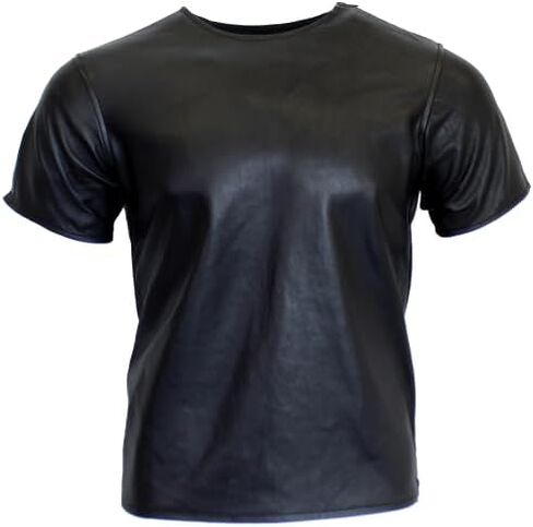 Men's Leather T-Shirt Genuine Black Leather Short Sleeve Zipper Sides & Shoulders T-Shirt for Him in Saudi Arabia