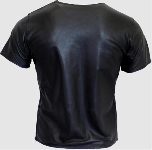 Men's Leather T-Shirt Genuine Black Leather Short Sleeve Zipper Sides & Shoulders T-Shirt for Him in Saudi Arabia