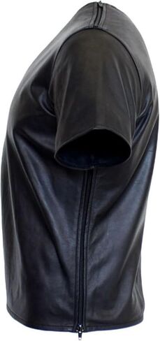Men's Leather T-Shirt Genuine Black Leather Short Sleeve Zipper Sides & Shoulders T-Shirt for Him in Saudi Arabia