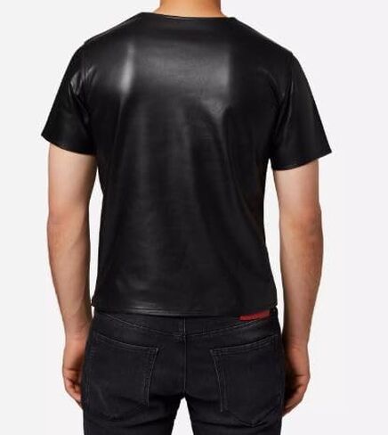 Men's Leather T-Shirt Genuine Black Leather Short Sleeve Zipper Sides & Shoulders T-Shirt for Him in Saudi Arabia