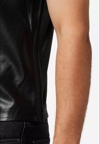Men's Leather T-Shirt Genuine Black Leather Short Sleeve Zipper Sides & Shoulders T-Shirt for Him in Saudi Arabia