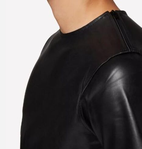 Men's Leather T-Shirt Genuine Black Leather Short Sleeve Zipper Sides & Shoulders T-Shirt for Him in Saudi Arabia