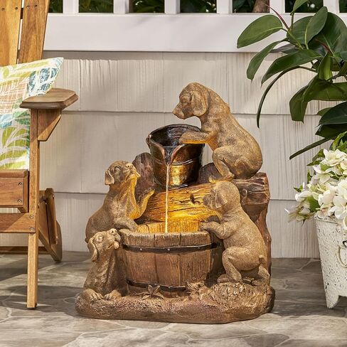 Hand Crafted Weather Resistant Floor Fountain with Light, 22.75" High, Light Brown in Kuwait