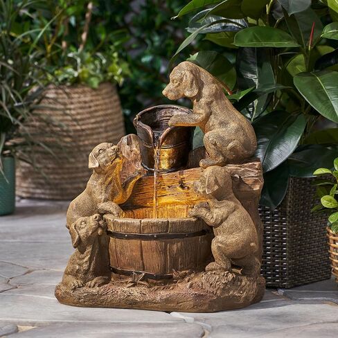 Hand Crafted Weather Resistant Floor Fountain with Light, 22.75" High, Light Brown in Kuwait