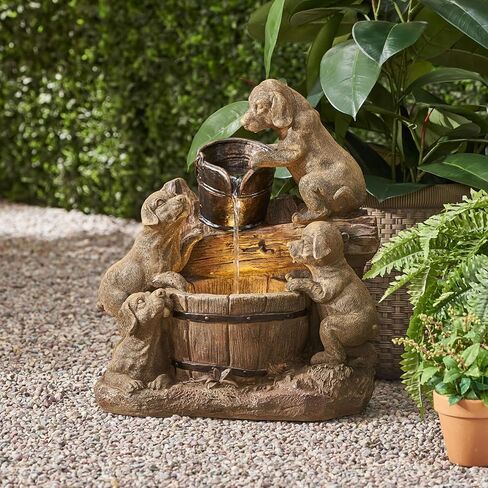 Hand Crafted Weather Resistant Floor Fountain with Light, 22.75" High, Light Brown in Kuwait