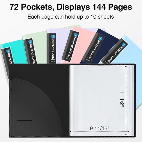 Sooez 72 Pocket Binder with Plastic Sleeves & Elastic Band, Large Capacity 8.5x11 Presentation Book Display 144 Pages, Art Portfolio Document Folder with Clear Sheet Protectors for Office School in Saudi Arabia