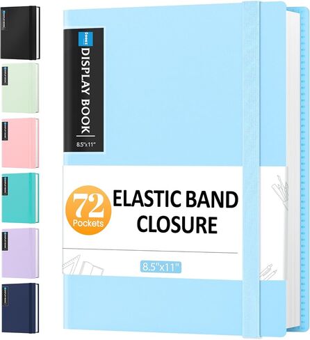 Sooez 72 Pocket Binder with Plastic Sleeves & Elastic Band, Large Capacity 8.5x11 Presentation Book Display 144 Pages, Art Portfolio Document Folder with Clear Sheet Protectors for Office School in Saudi Arabia