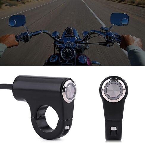Motorcycle Handlebar Mount Button Switch 7/8" 22mm Motorcycle Push Start Button Horn Button Headlight Brake Fog Lights Automatic Return Button with Green Light Blue Ray Version(A) in Saudi Arabia