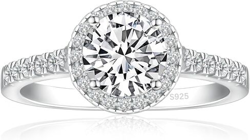 1.5/3CT 925 فضة خواتم الخطبة للنساء قطع مستديرة زركونيا خواتم الزفاف للنساء وعد خواتم لها حجم 4-12.5 in Kuwait