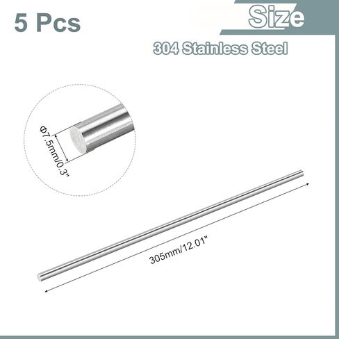 uxcell 5Pcs 304 Stainless Steel Rods, 3.5mm x 254mm Metal Solid Shaft Round Rod Lathe Bar Stock for Model Plane Cars Ship DIY Craft Metal Working in Saudi Arabia