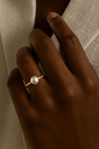 Pearl Ring for Women Dainty Faux Gold Pearl Ring FLower White Open Promise Rings Birthday Christmas Graduation Jewelry Gifts for Her Mom (R1) in Saudi Arabia