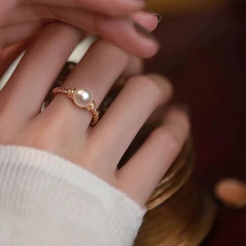 Pearl Ring for Women Dainty Faux Gold Pearl Ring FLower White Open Promise Rings Birthday Christmas Graduation Jewelry Gifts for Her Mom (R1) in Saudi Arabia