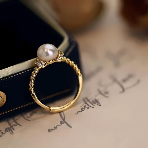 Pearl Ring for Women Dainty Faux Gold Pearl Ring FLower White Open Promise Rings Birthday Christmas Graduation Jewelry Gifts for Her Mom (R1) in Saudi Arabia