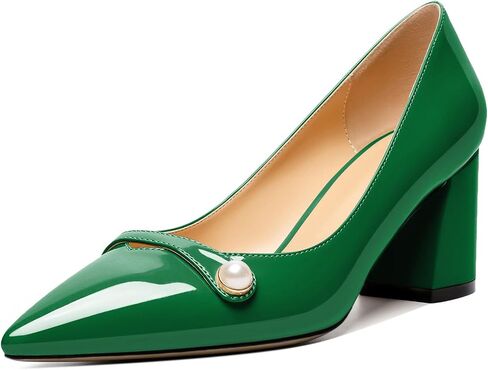 AUMOTED Women's Chunky Block Heel Pumps Pointed Toe Slip On Chunky Pearl Heels Ladies Work Office Dress Shoes 2.5 Inches in Saudi Arabia