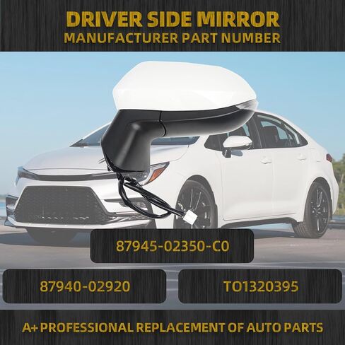 Dasbecan Driver Side Mirror White Compatible with 2020-2025 Toyota Corolla Left Door Rear view Mirror Heated Manual Fold Power Adjustment W/Blind Spot Detection Turn Signal Assembly 7PINS #87940-02920 in Saudi Arabia