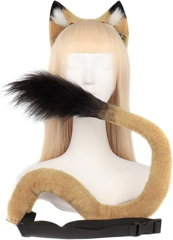 Fake Lion Tail Ears Headwear Set, Faux Fox Animal Tail Headbands Hair Clips for Halloween Costume Dress Up Cosplay Set in Saudi Arabia
