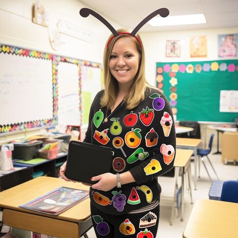 Caterpillar Costume Set Includes 1 Caterpillar Headband and 32 Pcs Self Adhesive Felt Foods Fruits Book Character Costume Accessory for First Day of School Reading Story Party in Saudi Arabia