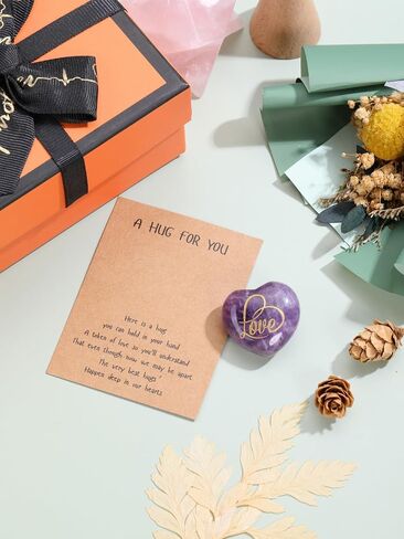 Jovivi Pocket Hug Token ، بلورات طبيعية وأحجار شفاء مع بطاقات عناق الجمشت الحب هدايا الأحجار الكريمة in Kuwait