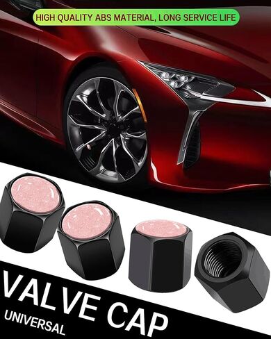 Tire Valve Stem Caps 4 Pack, Car Wheel Stem Caps,Aluminum Air Valve Covers Universal Fit for Cars, SUVs,Trucks, Bikes, and Motorcycles(Pink Glitter) in Saudi Arabia