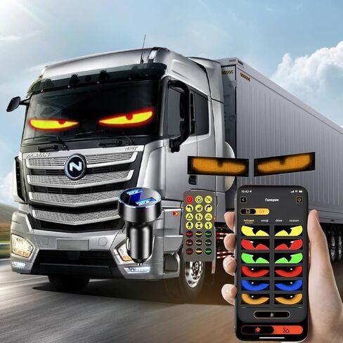 LED عيون لأسلاك الزجاج الأمامي ، عيون الشيطان ضوء للسيارات مع الرسوم المتحركة ، أضواء العين الكبيرة الديناميكية مع التطبيق والتحكم عن بعد ، شاشة LED مرنة مع نص وألوان DIY 4x13.7 بوصة in Kuwait