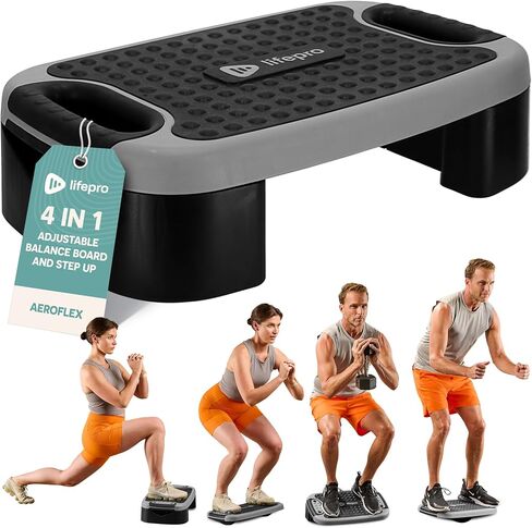 Lifepro 4-In-1 Aerobic Balance Board and Step Up Exercise Platform - Adjustable Multifunctional Balance Board Slant Board, Steppers for Exercise - Home Workout Non Slip Stepper Platform For Balance in Kuwait