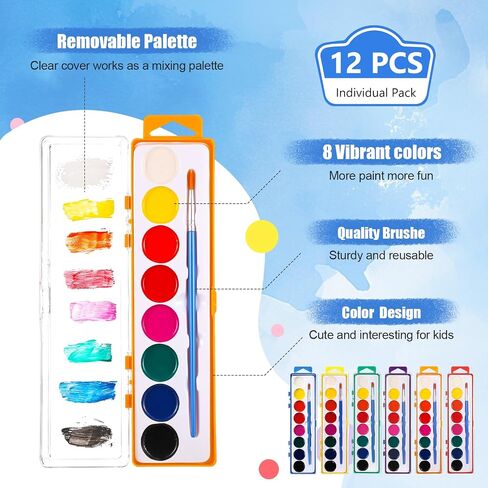 36 Pack Watercolor Paint Set for Kids Bulk 8 Colors Washable Water Color Paint with Paint Brushes for Party Favors Students School Classroom Supplies Prizes Art Activities in Saudi Arabia