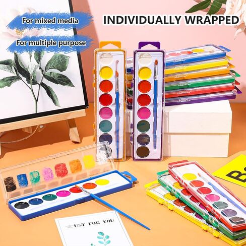 36 Pack Watercolor Paint Set for Kids Bulk 8 Colors Washable Water Color Paint with Paint Brushes for Party Favors Students School Classroom Supplies Prizes Art Activities in Saudi Arabia