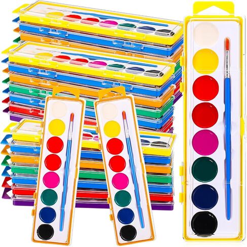 36 Pack Watercolor Paint Set for Kids Bulk 8 Colors Washable Water Color Paint with Paint Brushes for Party Favors Students School Classroom Supplies Prizes Art Activities in Saudi Arabia
