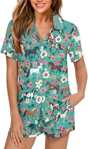 Upetstory Women Summer Pajmas Set Short Sleeve Button Down Sleepwear in Kuwait