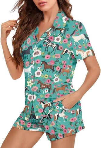 Upetstory Women Summer Pajmas Set Short Sleeve Button Down Sleepwear in Kuwait