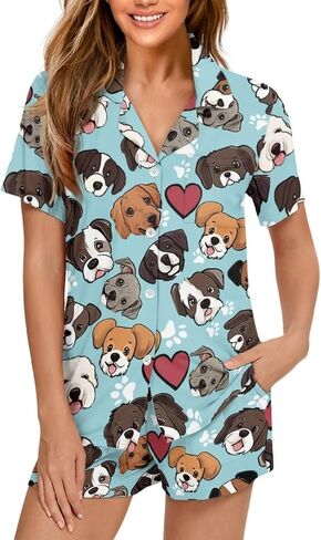 Upetstory Women Summer Pajmas Set Short Sleeve Button Down Sleepwear in Kuwait
